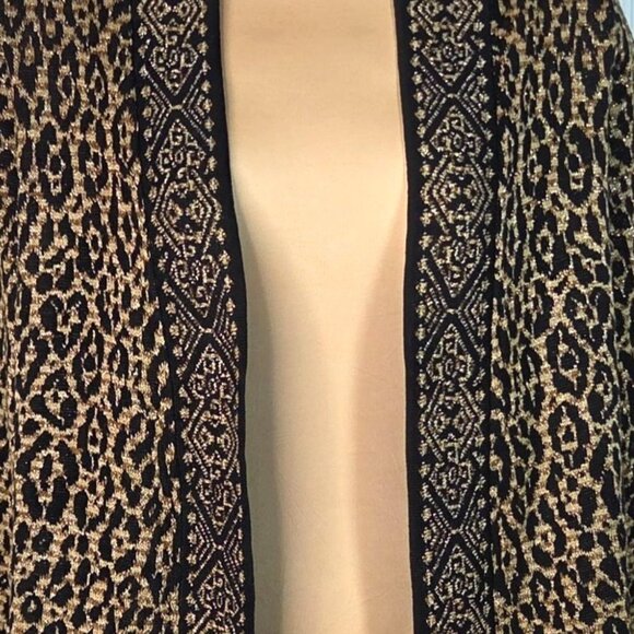 Ruby Rd. Petite PXL Leopard Print Open Front Cardigan With Metallic Gold Fringe - Picture 3 of 6